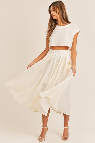 The Cassie Linen Two Piece Top & Midi Skirt Set