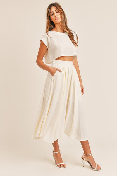 The Cassie Linen Two Piece Top & Midi Skirt Set