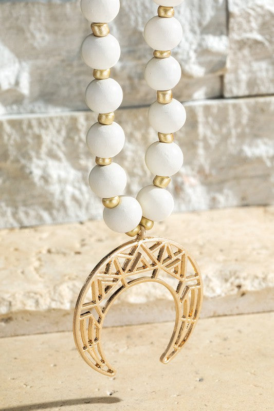 Metal Horn and Wood Bead Necklace