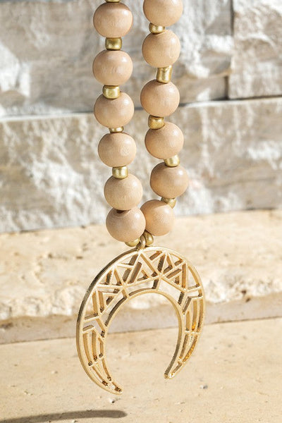 Metal Horn and Wood Bead Necklace