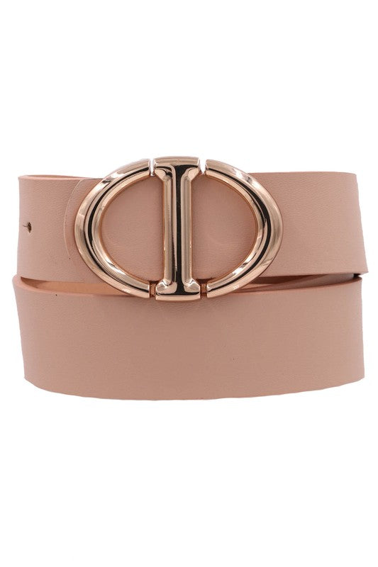 Gold D Buckle Faux Leather 1.25" Belt