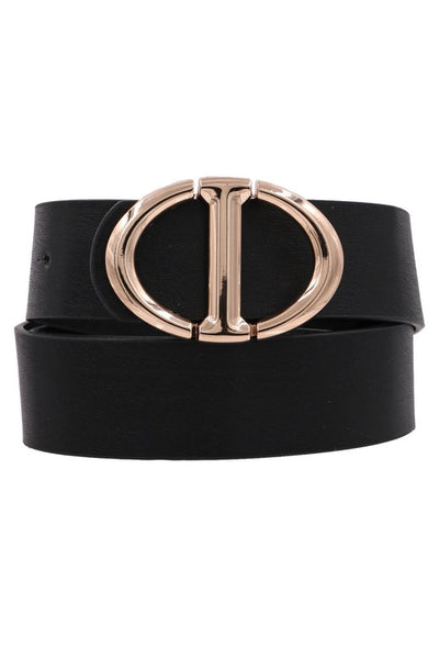 Gold D Buckle Faux Leather 1.25" Belt