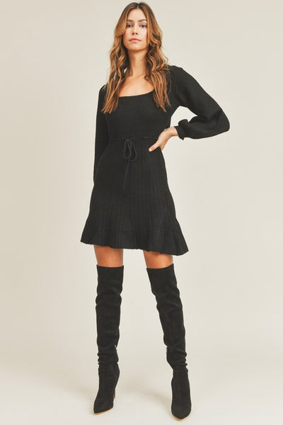 The Pippa Long Sleeve Knit Mini Dress With Cutout Waist