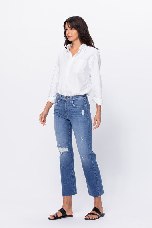 The Misha High Rise Distressed Straight Leg Jeans