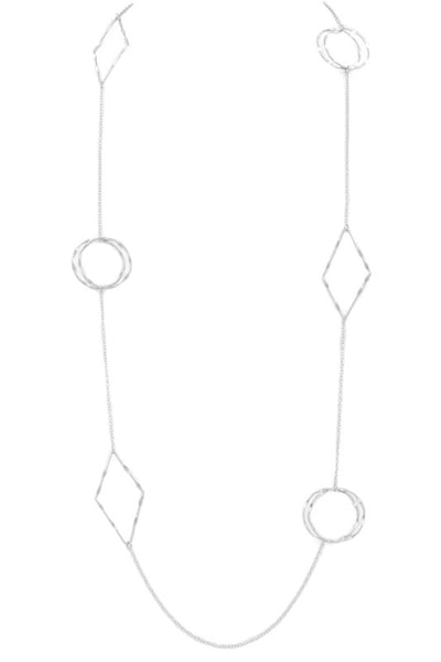 Worn Metal Diamond/Circle Long Necklace