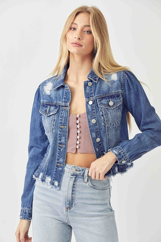 The Frankie Distressed Cropped Denim Jacket