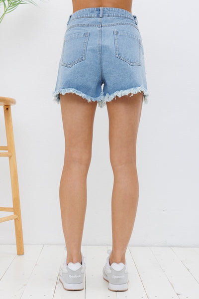 The Ricky Rhinestone Light Wash Denim Shorts