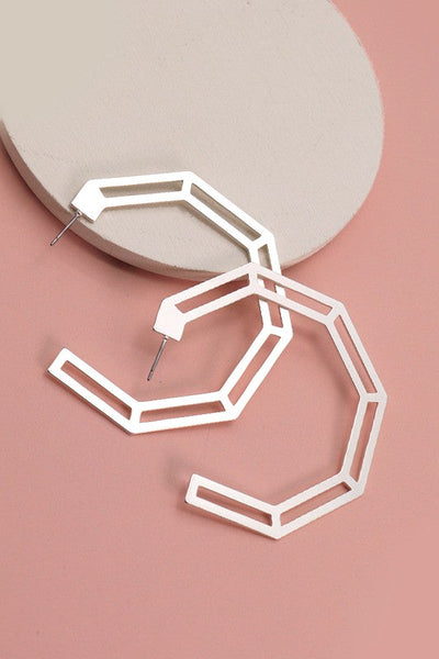 Hexagon Cutout Hoop Earrings