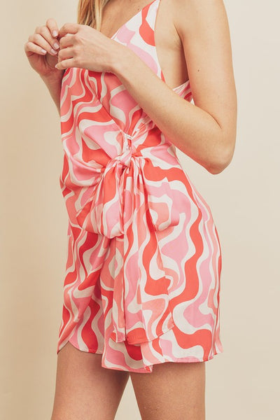 The Ashbury Red & Coral Tulip Wrap Mini Dress
