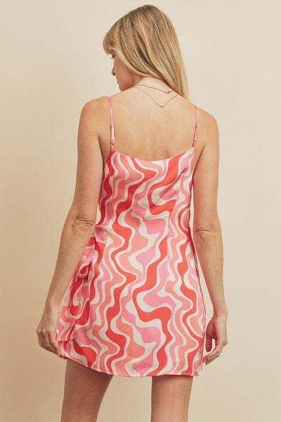 The Ashbury Red & Coral Tulip Wrap Mini Dress
