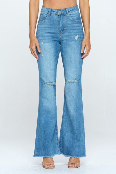The Molly Wide Leg Bootcut Jeans with Distressing