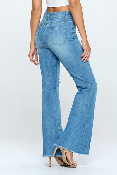 The Molly Wide Leg Bootcut Jeans with Distressing