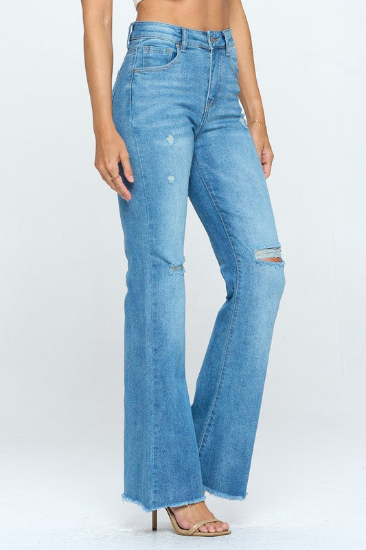 The Molly Wide Leg Bootcut Jeans with Distressing