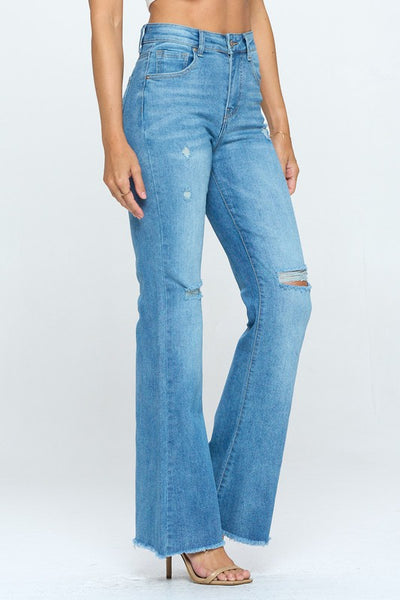 The Molly Wide Leg Bootcut Jeans with Distressing