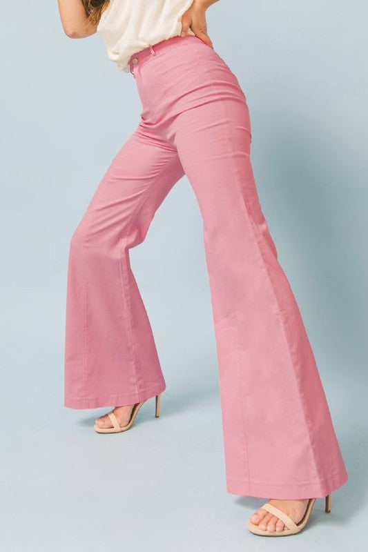 The Lindsay Dusty Pink Solid Cotton Flare Pants
