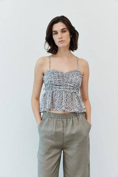 The Peyton Marina Blue Floral Print Ruched Tank Top