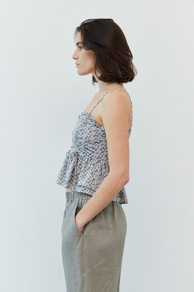 The Peyton Marina Blue Floral Print Ruched Tank Top