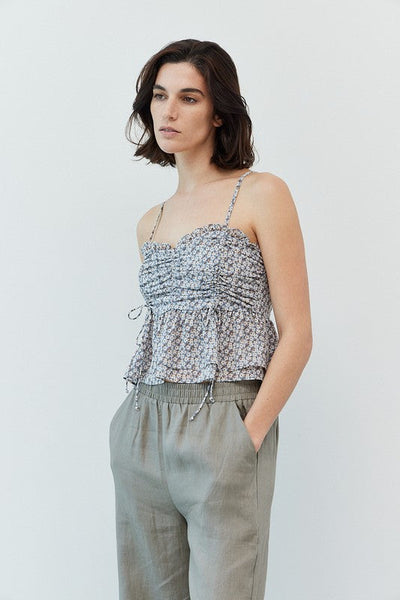 The Peyton Marina Blue Floral Print Ruched Tank Top