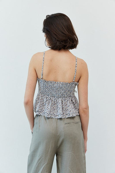 The Peyton Marina Blue Floral Print Ruched Tank Top