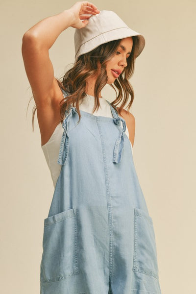 The Charlie Tencil Chambray Short Overalls