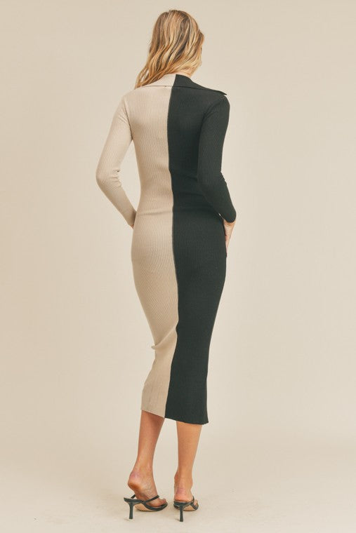 The Split Personalities Taupe & Black Bodycon Midi Dress