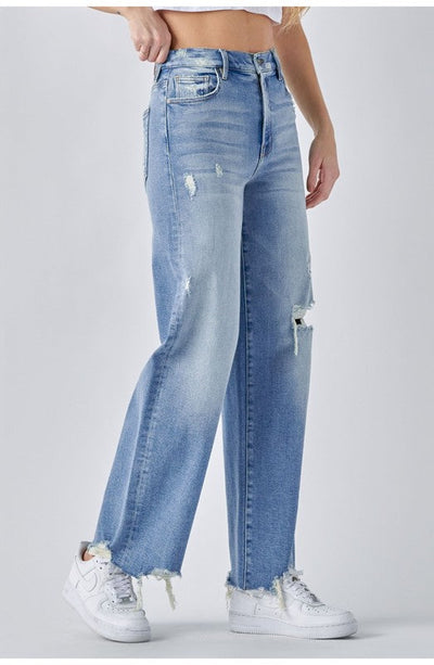 The All About It Logan Light Wash Distress Stretch Dad Jean