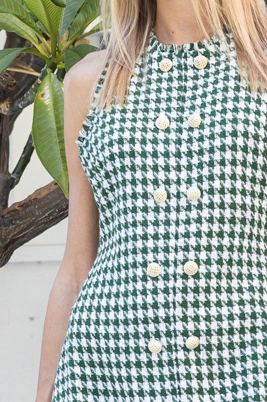 The Elle Woods Green & White Tweed Houndstooth Mini Dress