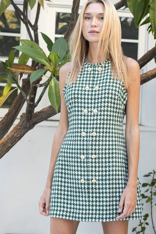 The Elle Woods Green & White Tweed Houndstooth Mini Dress