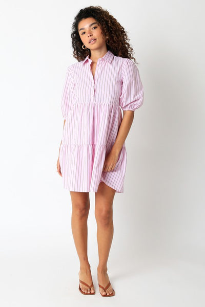 The Freya Pink Striped Bubble Sleeve Mini Dress