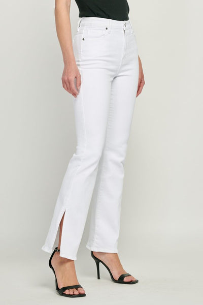 The Harlow White Flared Pants with Ankle Slit