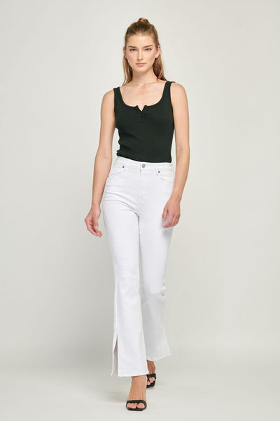The Harlow White Flared Pants with Ankle Slit