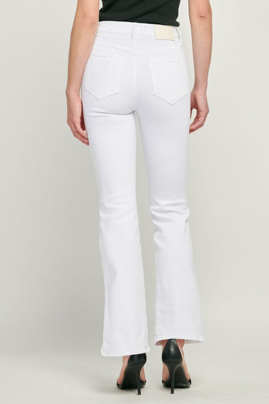 The Harlow White Flared Pants with Ankle Slit