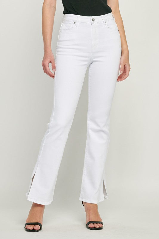 The Harlow White Flared Pants with Ankle Slit
