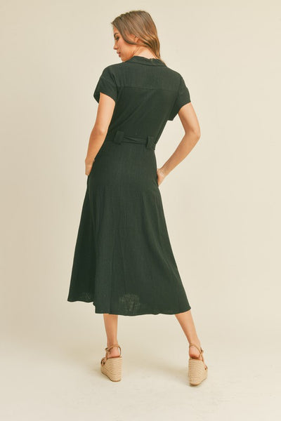 The Catch A Glance Black Button Down Midi Dress