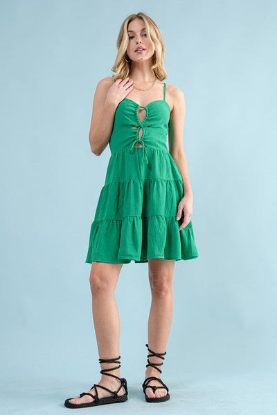 The Going Back To Cali Kelly Green Tiered Mini Dress