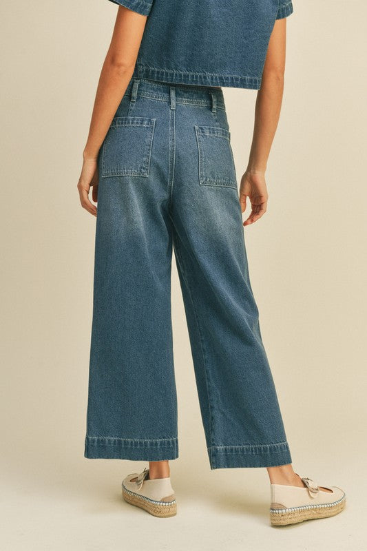 The Nadia Washed Denim Wide Leg Culotte Jeans