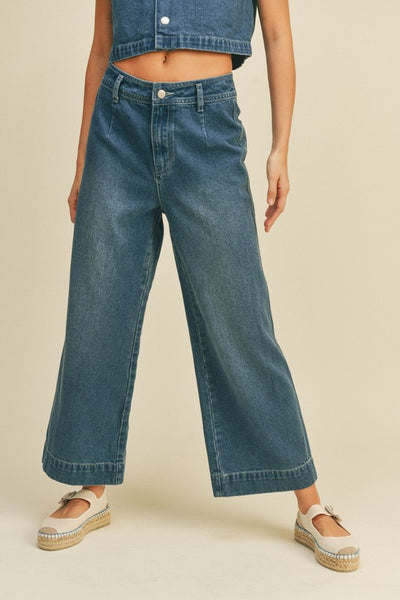The Nadia Washed Denim Wide Leg Culotte Jeans
