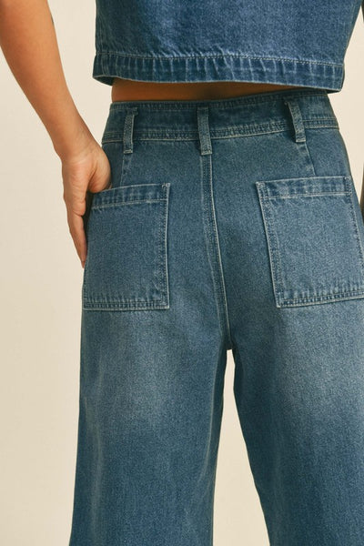 The Nadia Washed Denim Wide Leg Culotte Jeans