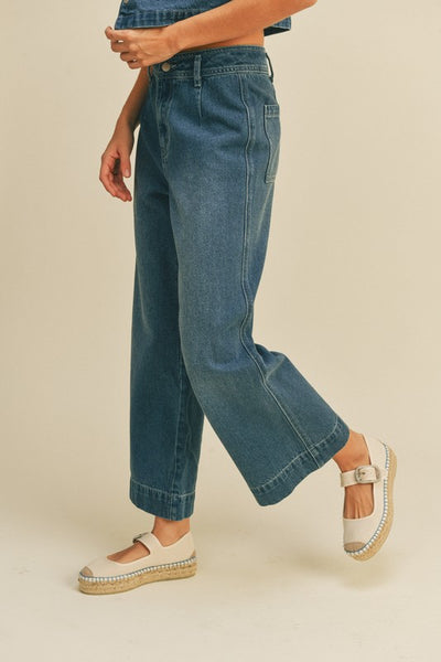The Nadia Washed Denim Wide Leg Culotte Jeans