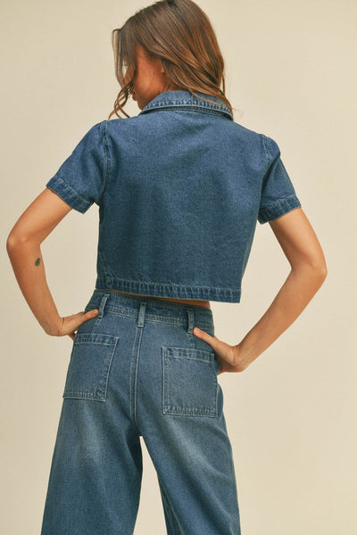 The Nadia Denim Cropped Button Front Top
