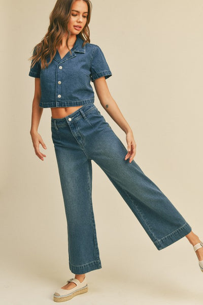 The Nadia Denim Cropped Button Front Top