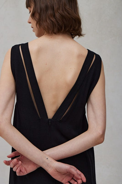 The Visalia Black Double Strap Linen Jumpsuit