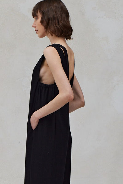 The Visalia Black Double Strap Linen Jumpsuit