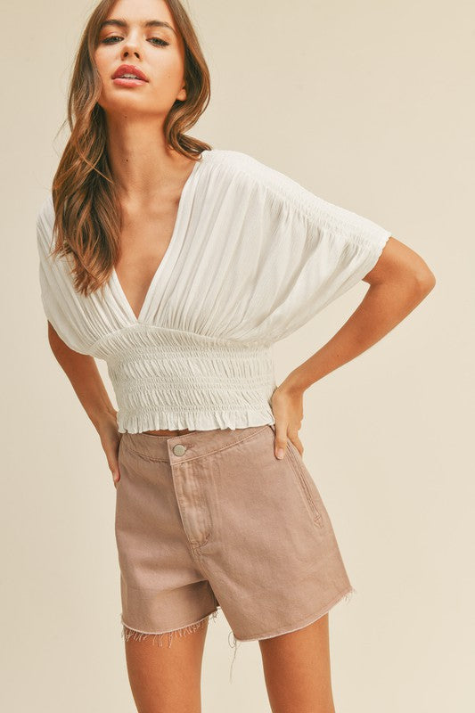 The Cassidy Smocked V Neck Top