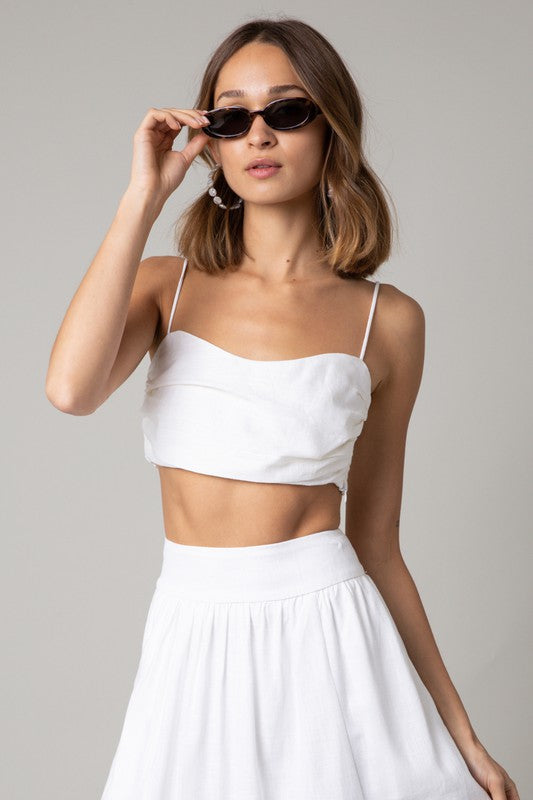 The Sally White Ruched Crop Top