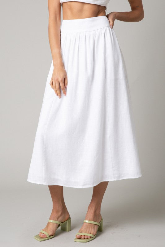 The Sally White A-Line Linen Midi Skirt
