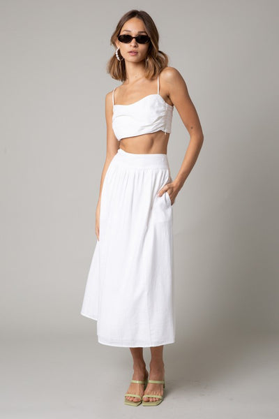 The Sally White A-Line Linen Midi Skirt