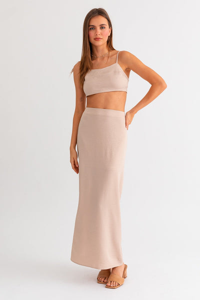 The Charlie Taupe Bodycon Maxi Skirt With Slit