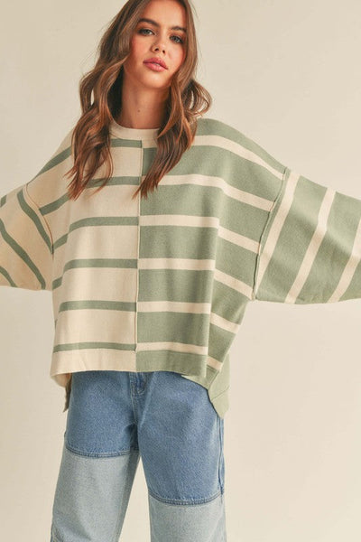 The Wait In Line Sage & Cream Striped Sweater