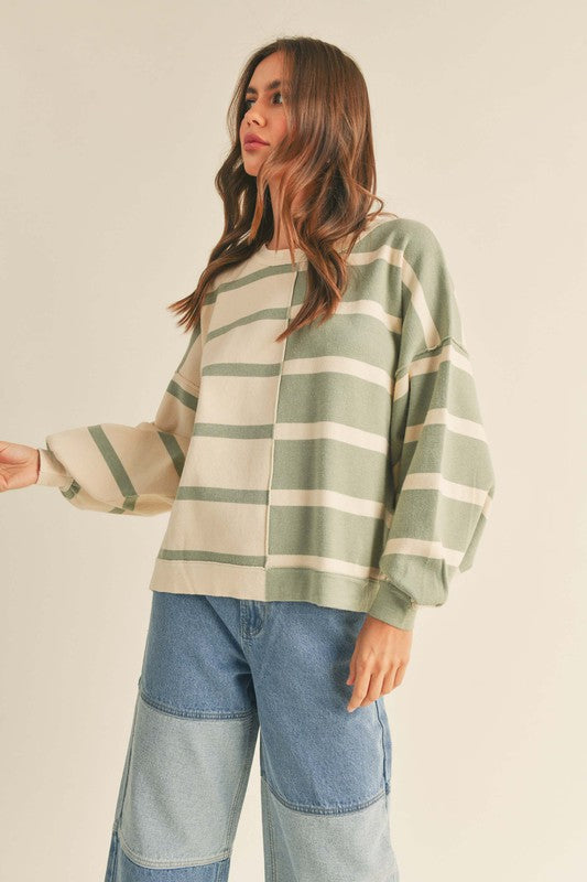 The Wait In Line Sage & Cream Striped Sweater